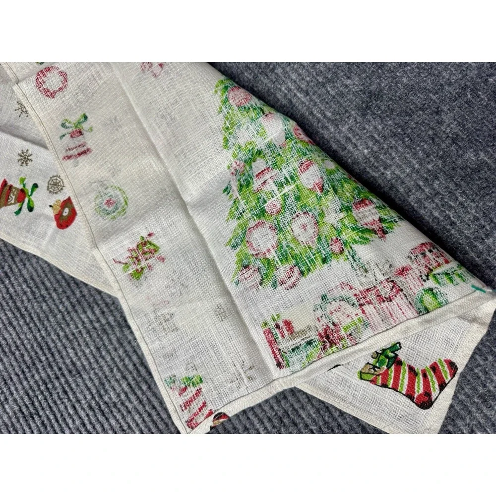 Vintage NOS Christmas Towel Linen MCM Tree Shiny Brite Ornaments USA